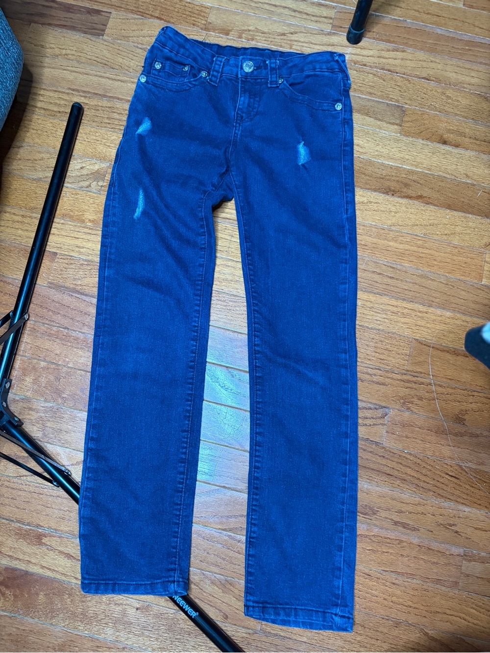 True Religion Kids Dark Wash Distressed Straight Leg Denim Jeans Size 12